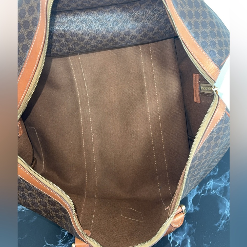 CELINE Macadam Pattern BostonTravel Duffle Bag Leather PVC Brown +Lock AUTHENTIC - Picture 15 of 16